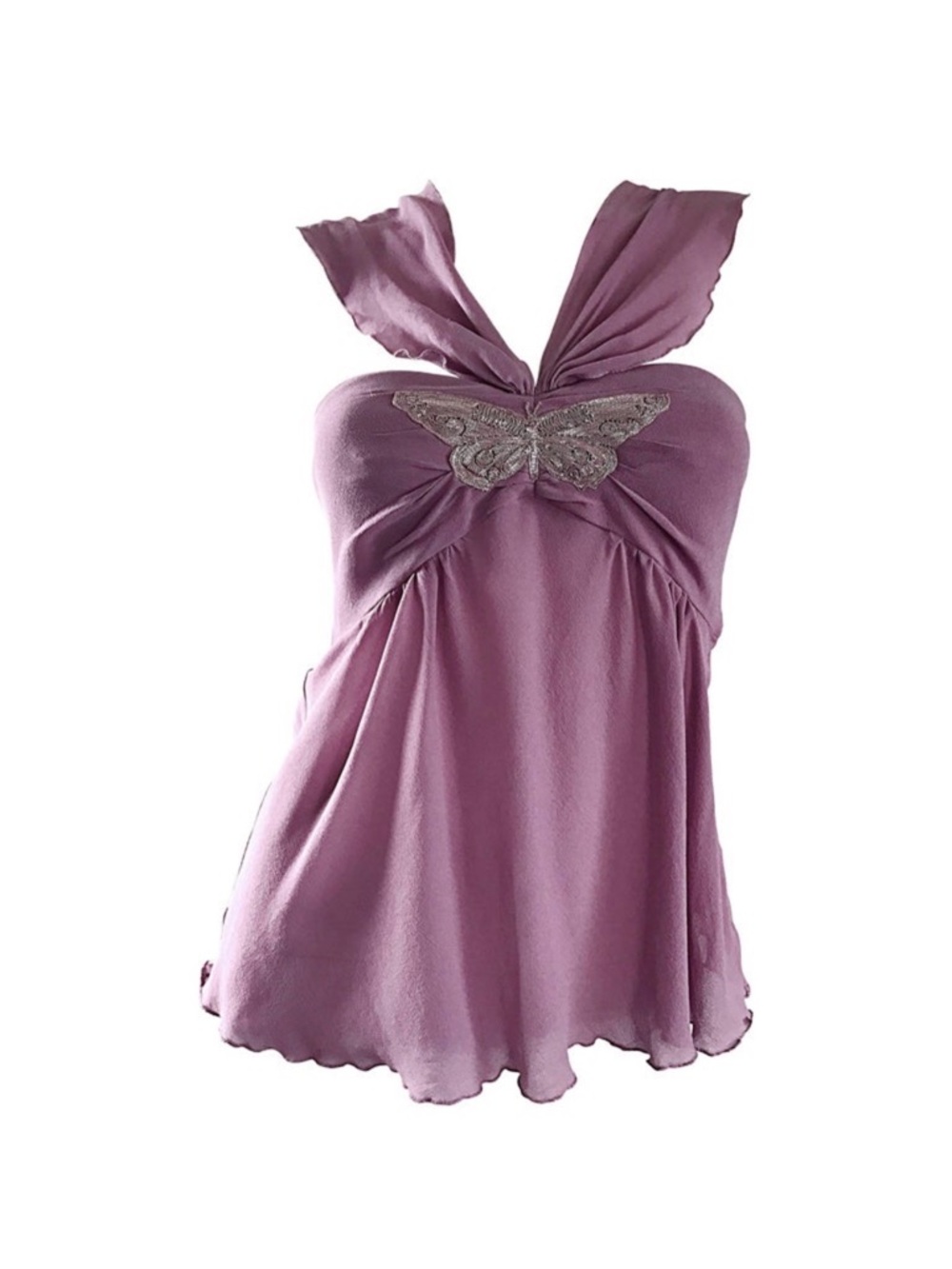 RARE Alessandro Dell' Acqua 90s Lavender Silver Butterfly Silk Chiffon Blouse